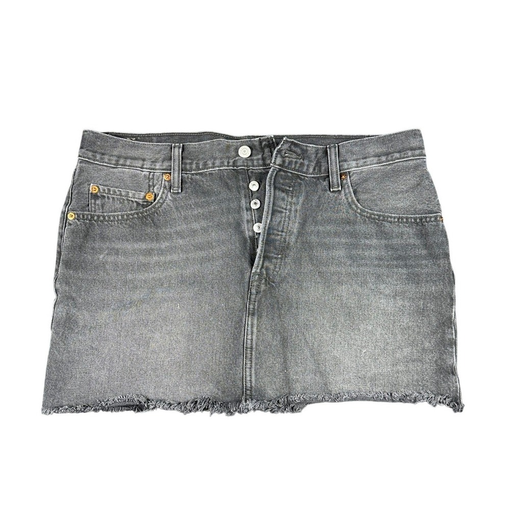 Levis Icon Skirt Womens 32 Grunge Black Denim Button Fly Raw Hem Mini Icon Skirt